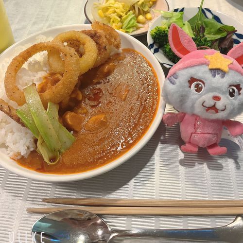 カレー🍛
オニオンリングカリカリで美味しかったよ