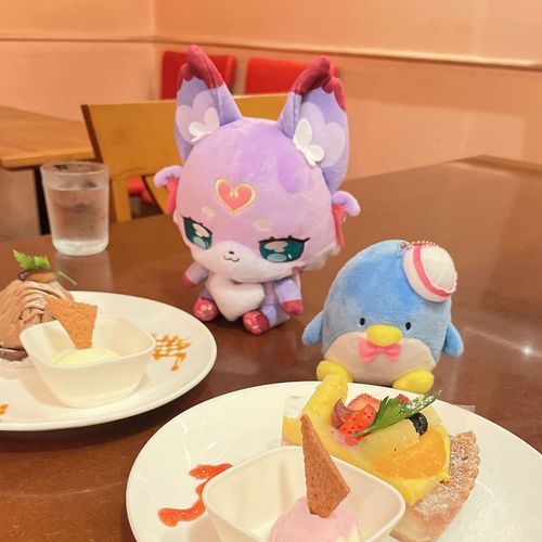 お友達ぬいのマシュタンとカフェ巡りをしたよ！
ポケモンバトルみたいになった笑