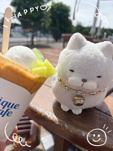 チビネエがおごってくれたメロンクレープにゃ🍈✨✨
とっても美味だったにゃ〜〜🩵