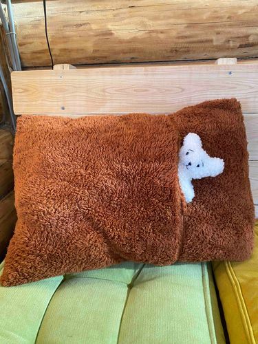 オカアサンが
クッションに住んでるクマ
を作った。
見えてないけど
この子出てくると
足がみじかい。

オカアサンおかしなのばかり作る。
