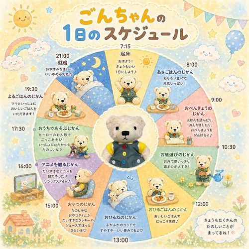 ごんの、まいにち
えーあいしゃんに、ちゅくてもらた
ごんのすきなじかんは、おやちゅと、おにわあそびと、うまとらるんごっこ🐻‍❄️

みんなは、まいにち、なにしてる🐻‍❄️？