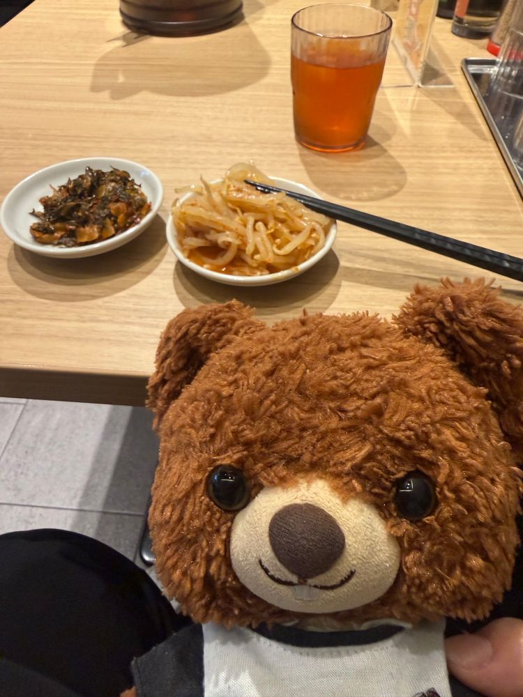 みんな、こんもん！
もん　もんよ！
ままのびょーいんにちゅきそいしたあと、らーめんたべにいったもんね
いっぷーどーってとこもんよ
ここは、はかたらーめんのおみしぇもんね。きれいでおされなおみしぇもんから、おんなのひとのおきゃくさんが、おおかもん

いっぷーどーは、ぴりからもやしとか、からしたかなとか、ちいちゃいおさらに、じゆうにとっていいもん。しゅごもんよ
もんとままは、あかまる🔴てなまえの、ぴりかららーめんを、ちゅーもんしたもんよ
これが、ぱんちがあってうまかもんね