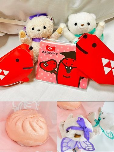 お写真５枚目！！
まためんたいパークだよ❣️

シアたちぶたまん食べたんだ😋具がおっきいくていっぱい入ってたの✨すっごく美味しかった💖ほかにもおにぎりとかソフトクリームもあったよ！！

上のお写真の真ん中の四角いやつは付箋なの！
左右のたらぴよさんは紙を組み立てて作ったんだ❣️右は折り紙みたいなかんじで、左が立体たらぴよさん💖

とっても楽しかった！また行きたいと思っちゃったよ🥰
