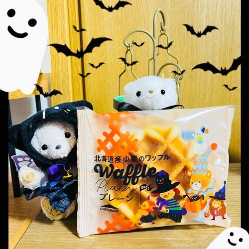 ままからハロウィンパッケージのワッフルもらったの🎃🧇✨
動物さんたちも仮装してる！お菓子もらいに行ってるのかな✨
ワッフル食べるの楽しみ〜💓