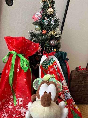 ホームアローンぐーちゃん🎄
プレゼントいっぱい過ぎて驚き😱💕
よく見るとツリーにもグーフィー&マックスがいるよ！👀✨