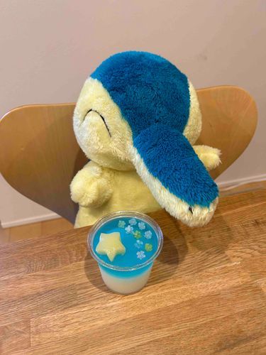 一日早いがトレーナーが七夕ゼリーを作ったようだ。
早速新入りのいぐにすに食べさせていた。