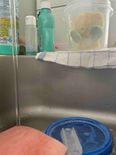 洗い物に興味津々