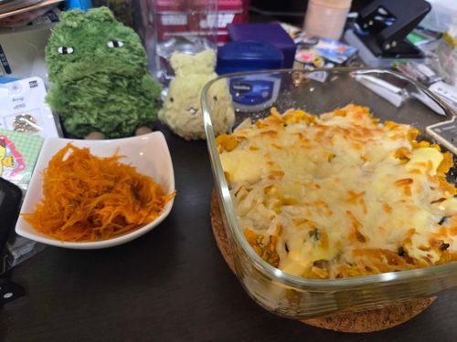 かぼちゃグラタンだって！！
キッコロがようきでゆがんでみえる！