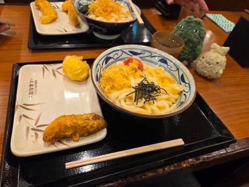 ばんごはんはまるがめ！
てんぷらがげいじゅつてきなはいちになってる…！！