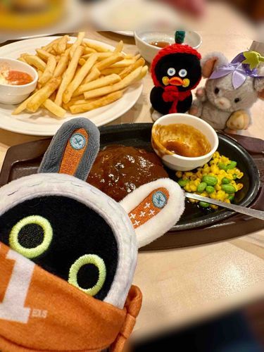 おひるに ハンバーグと ポテト たべたよ！