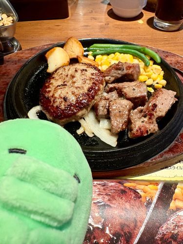 ひさびさに とうじょう！
ハンバーグと ステーキ たべたよ！
とても ジューシーで おいしかったよ！