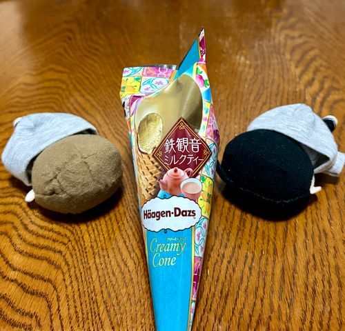 「気絶する美味しさ」とウワサの
【セブンイレブン限定】“コーンタイプのハーゲンダッツ”新フレーバー「鉄観音ミルクティー」を目の前にしたので
とりあえず気絶してみる２人
