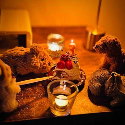 きょうはしゃちょうのたんじょうびだよ！
みんなでおいわいしたよ！
けーき、たのしい！
けーき、うれしい！

（文責:ひぽたん）