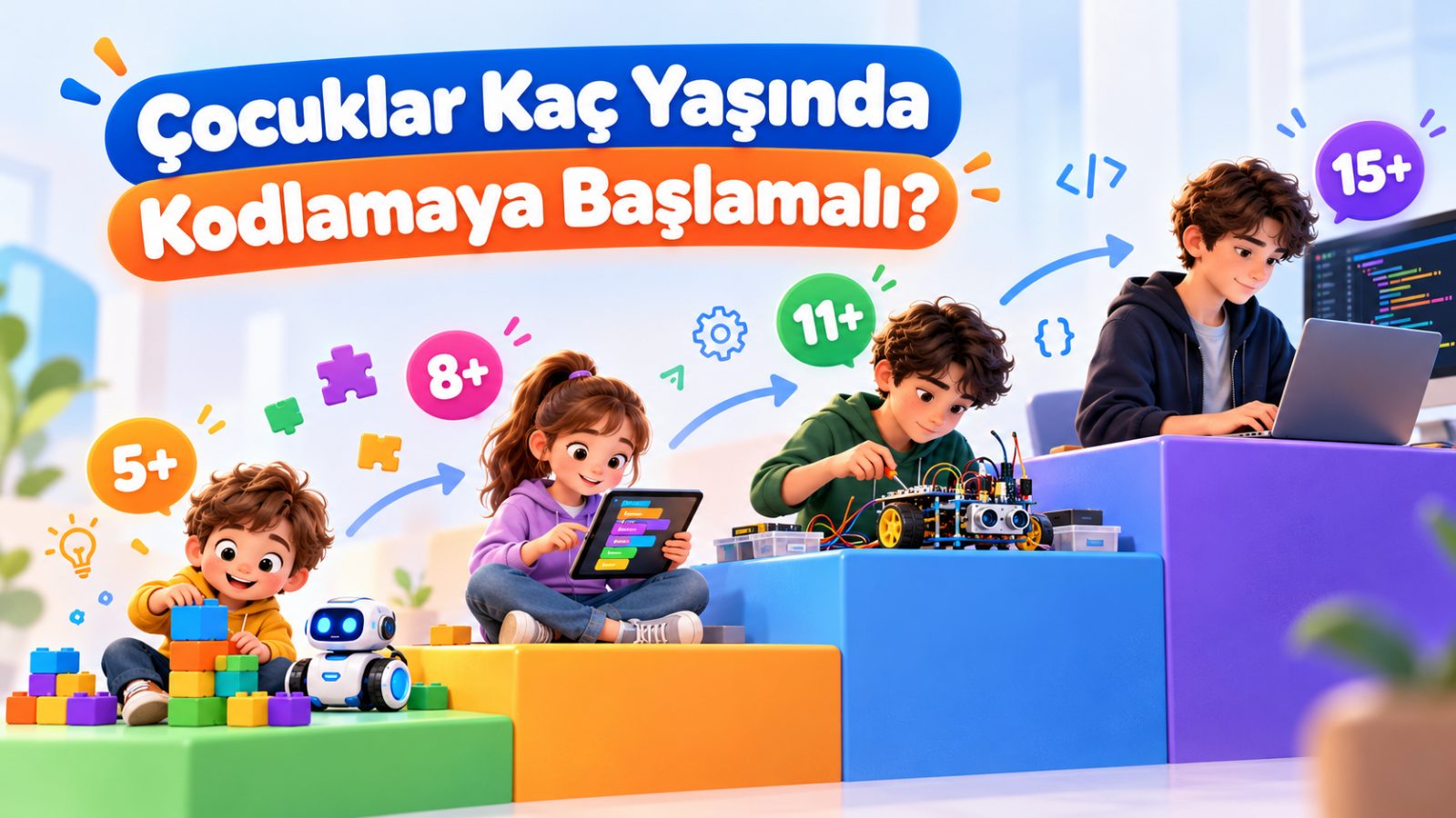 Füzyon Akademi'de blok tabanlı kodlama dersindeki ilkokul öğrencileri