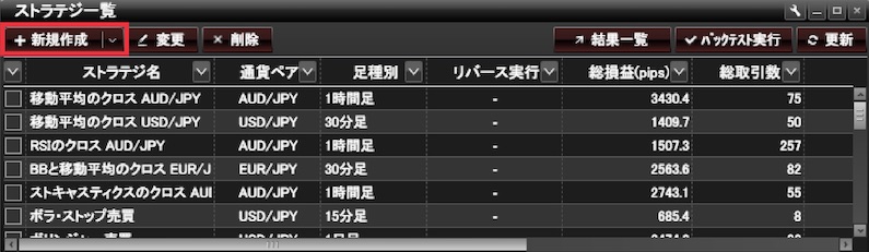 ストラテジーの新規追加画面