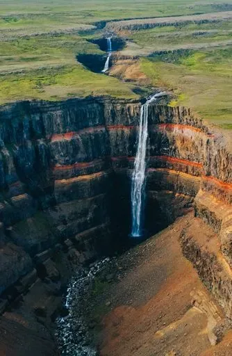 Hengifoss Waterfall in East Fjords region of Iceland