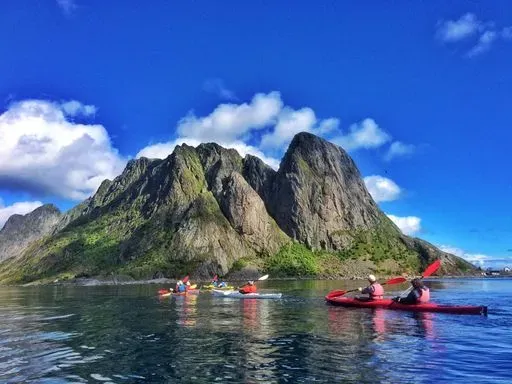 Kayak in Reine in Moskenes region of Lofoten Islands