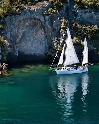 Sail to Mine Bay in Rotorua region of New Zealand