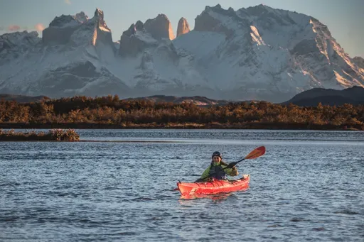 Kayak Rio Serrano in Torres del Paine region of Patagonia