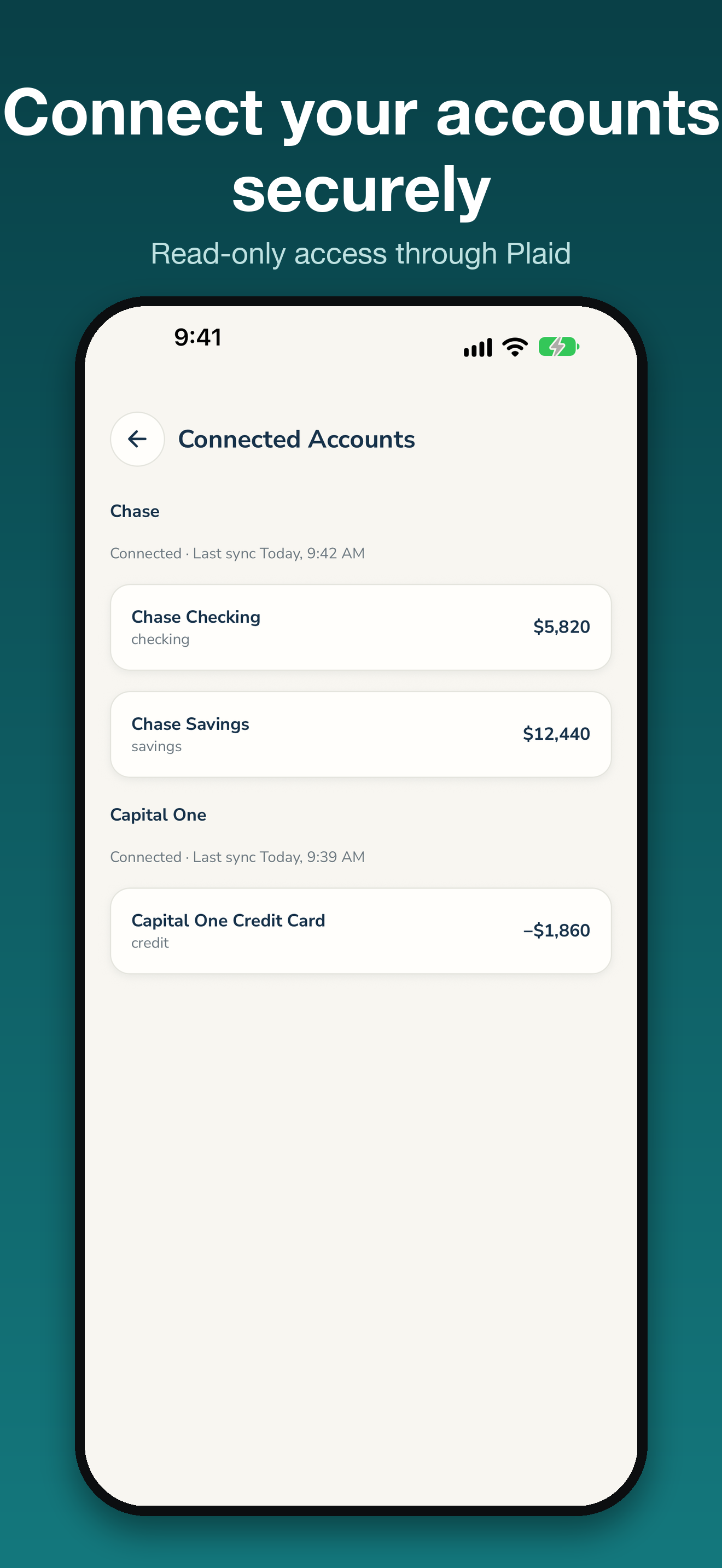 Connect your accounts securely