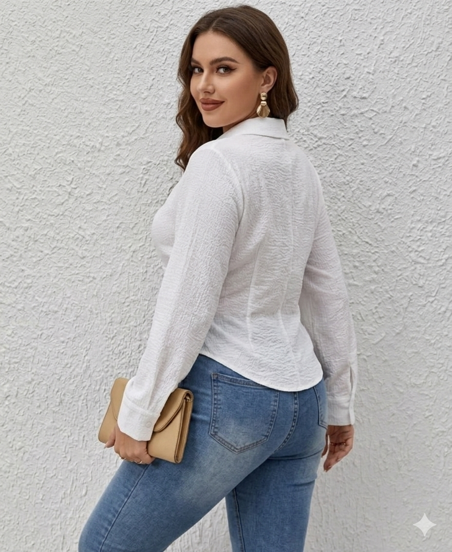 Elena Textured Ruched Button-Down Blouse 1