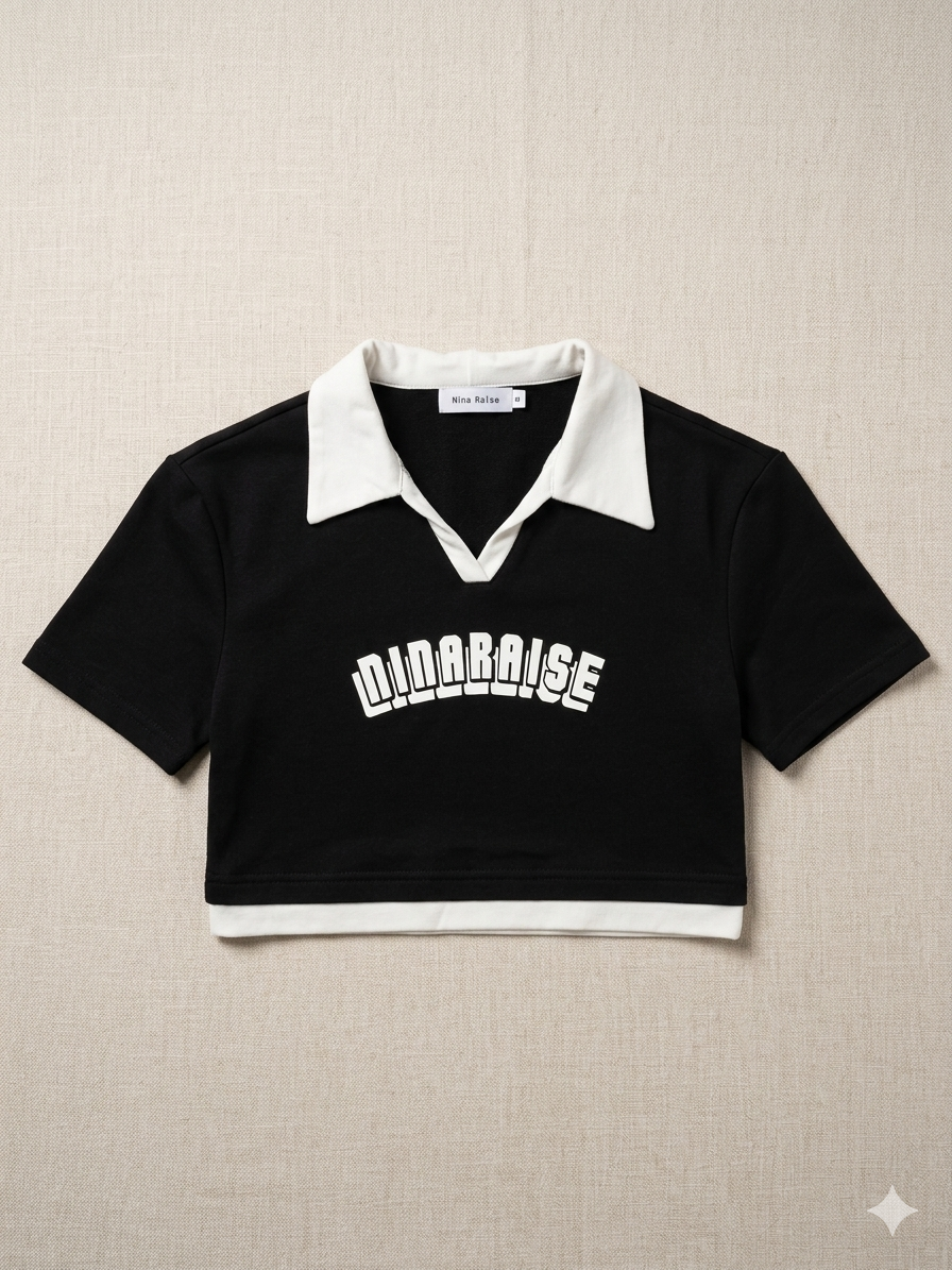 Nina Raise Retro-Collar Varsity Tee