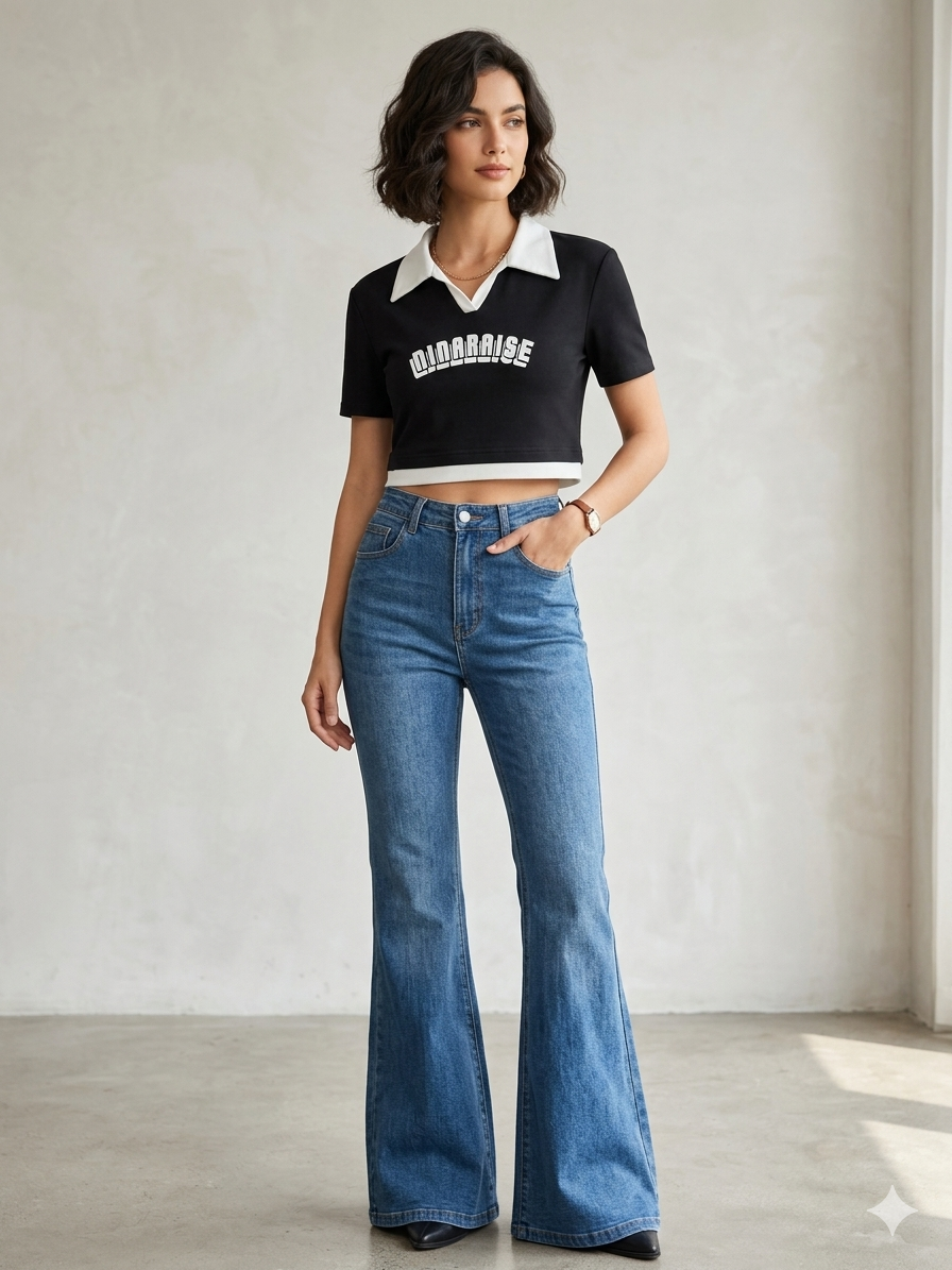 Nina Raise Retro-Collar Varsity Tee 1