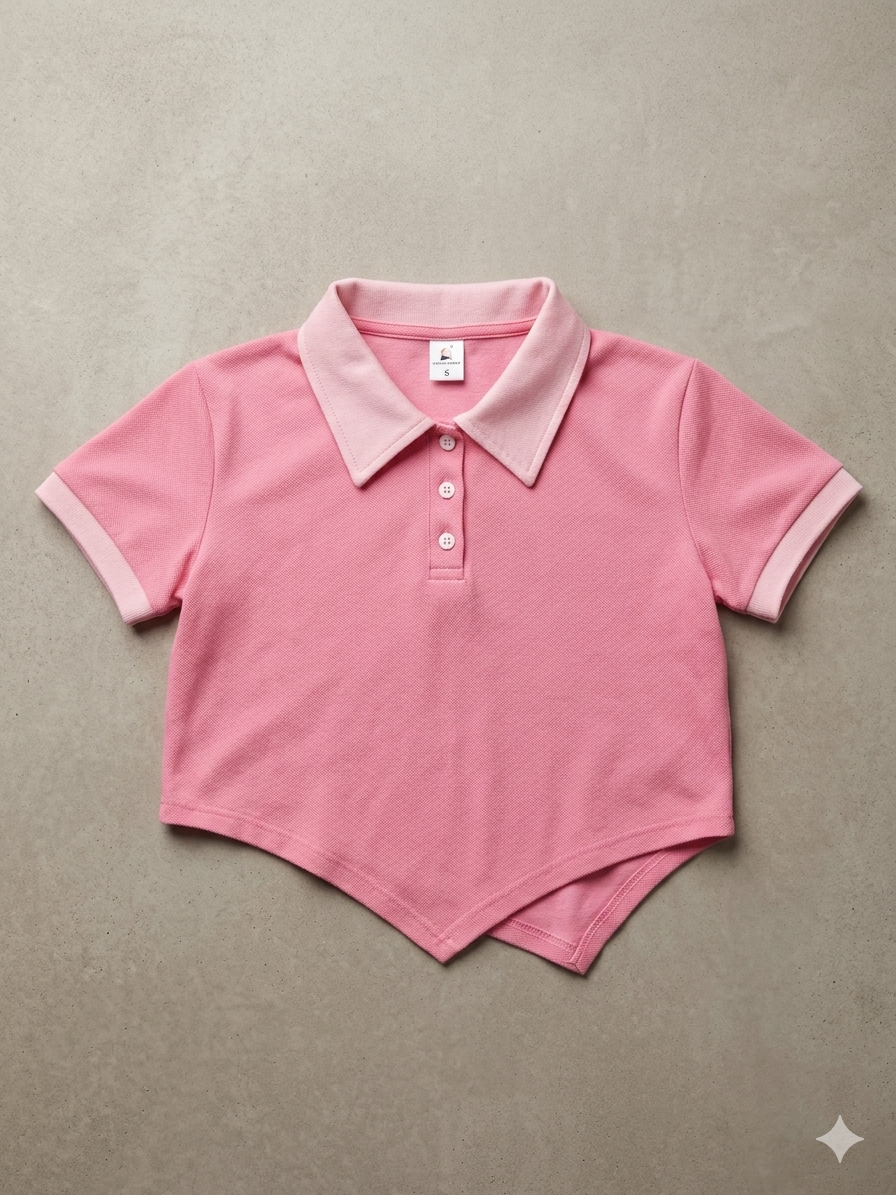 Petal Pink Kerchief-Hem Polo