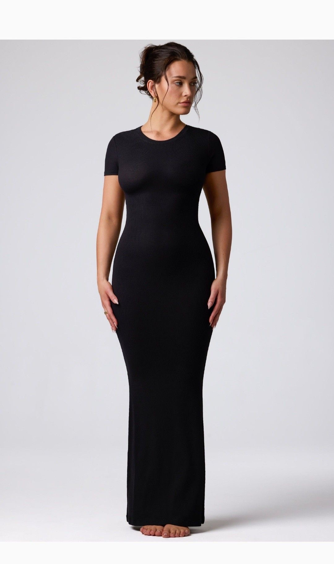 Hourglass Seamless Ribbed Maxi: Thick Compression Bodycon with Short Sleeve