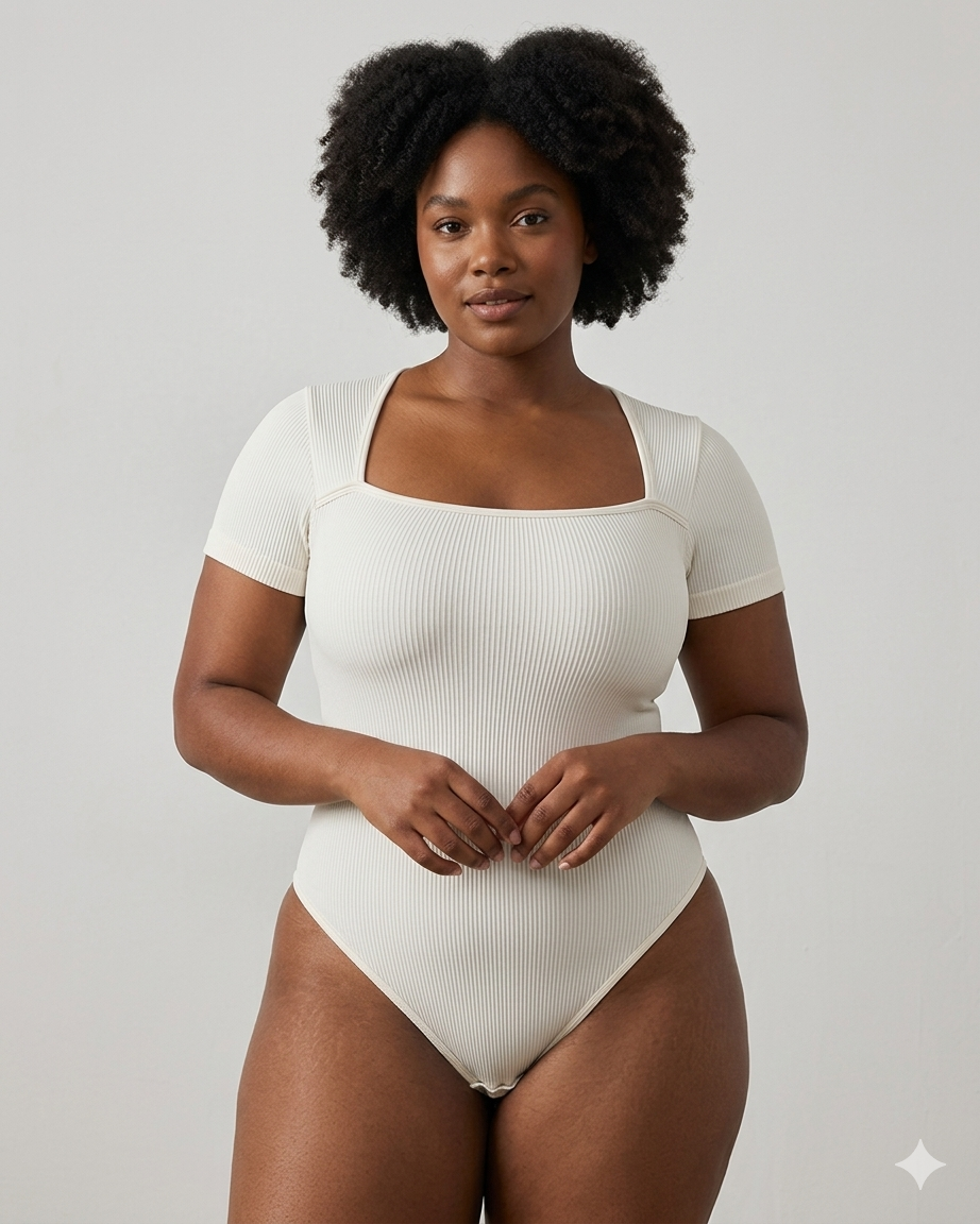 Sculpting Square-Neck Ribbed Bodysuit 2