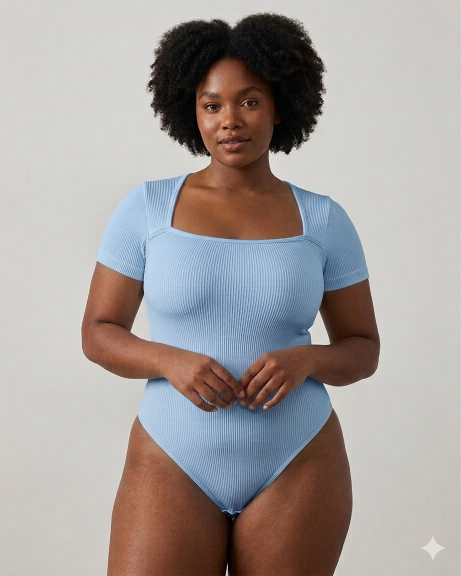 Sculpting Square-Neck Ribbed Bodysuit 1