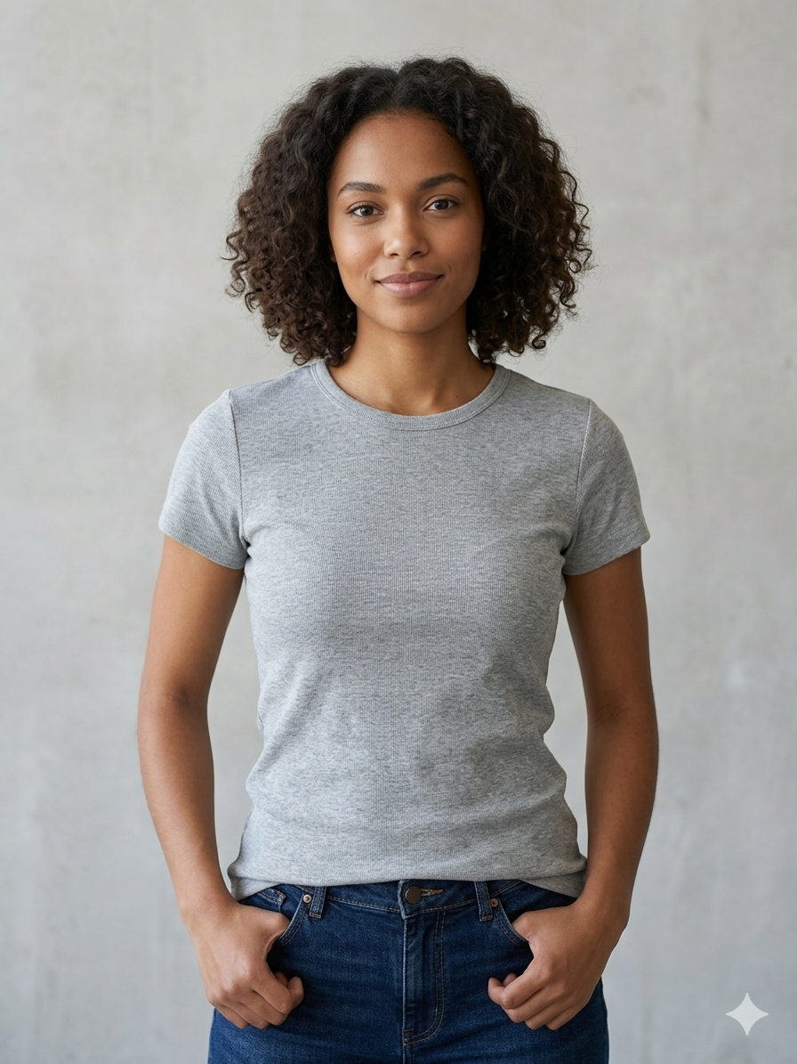 Ribbed Crew Short Sleeve Ladies Top – Heather Grey