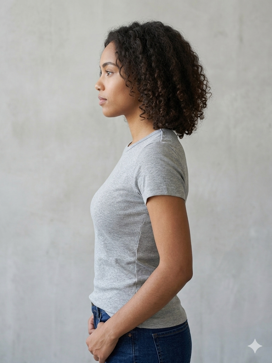 Ribbed Crew Short Sleeve Ladies Top – Heather Grey 1