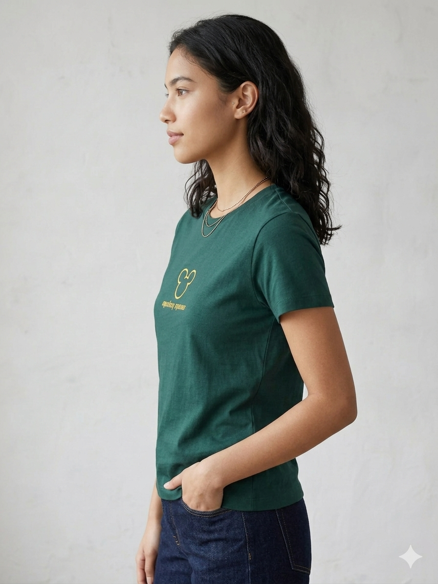 Iconic Mickey Mouse Outline Tee – Forest Green 1