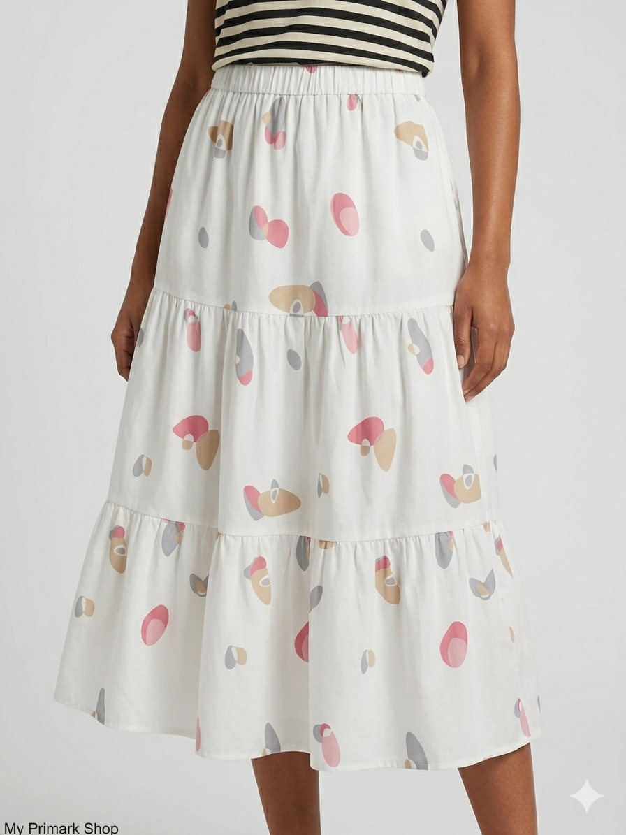 Abstract Petal Three-Tiered Midi Skirt