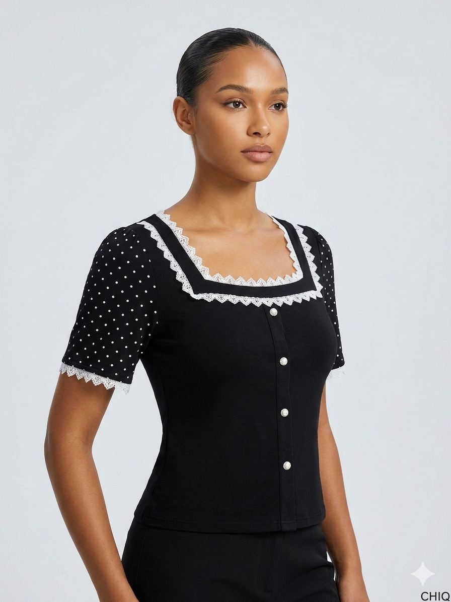 Vintage Muse Polka Dot Lace Top
