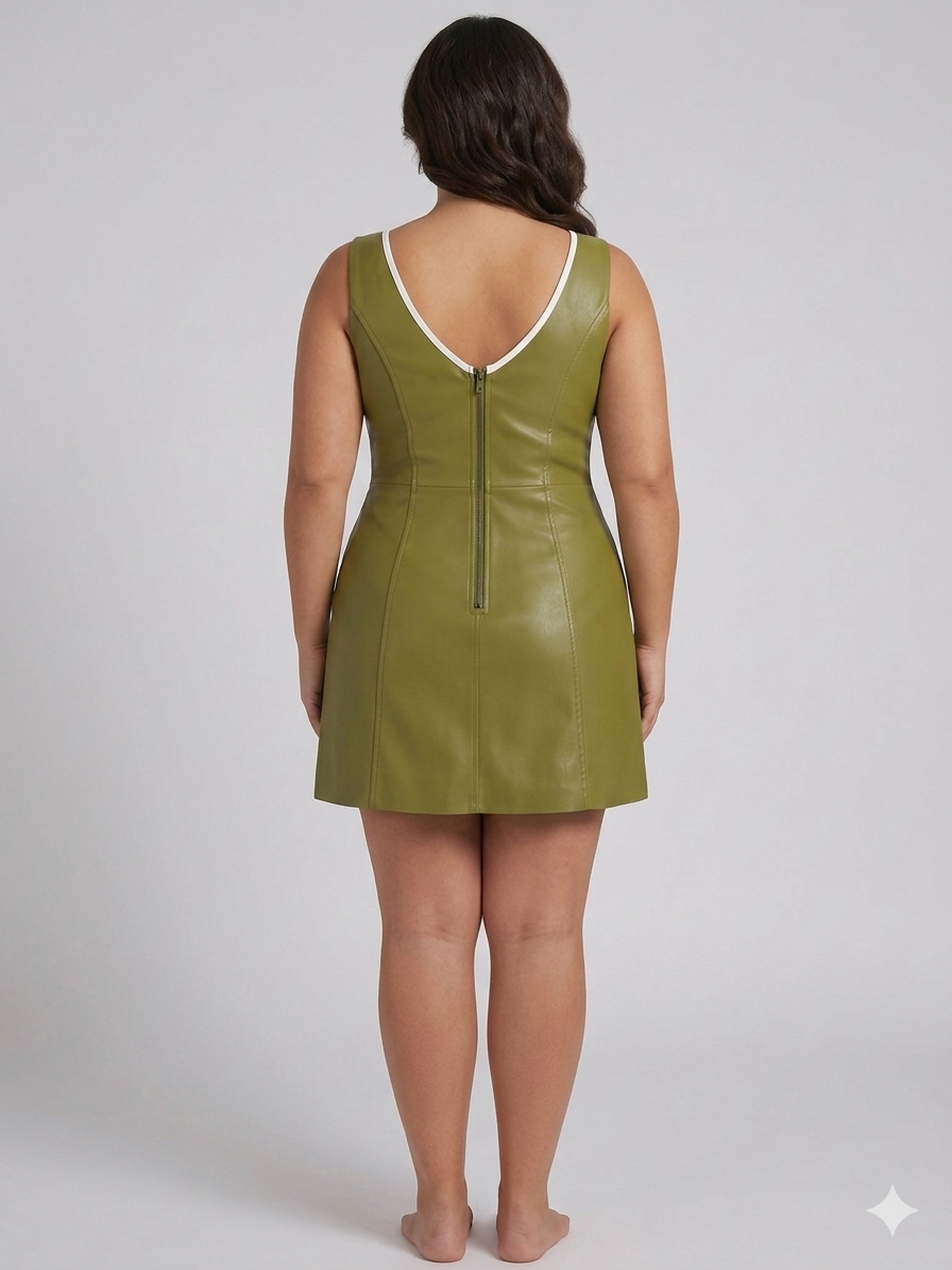 Olive Grove Paneled Leather Mini Dress 1