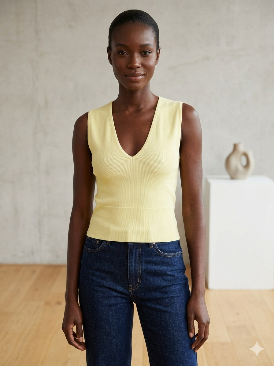 Ribbed V-Neck Sleeveless Peplum Top
