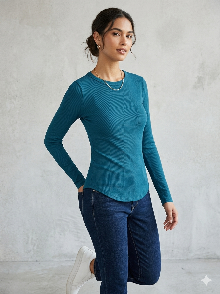 No Boundaries Long-Sleeve Ribbed Crew Neck Top