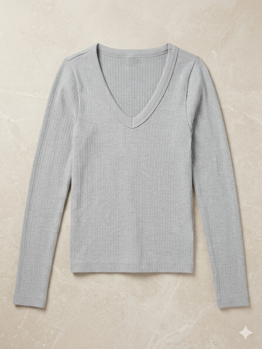No Boundaries Seamless Long-Sleeve Ribbed V-Neck Top 1