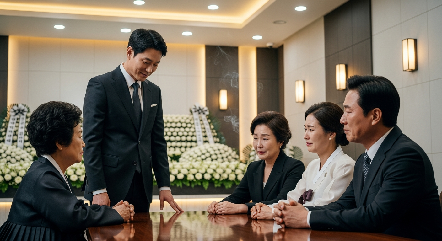 현대식 장례식장에서 국가공인 장례지도사가 유족에게 발인 절차를 안내하는 모습 - 가효상조 장례 가이드 발인 뜻, 절차 완벽 정리: 장례식 마지막을 준비하는 모든 것