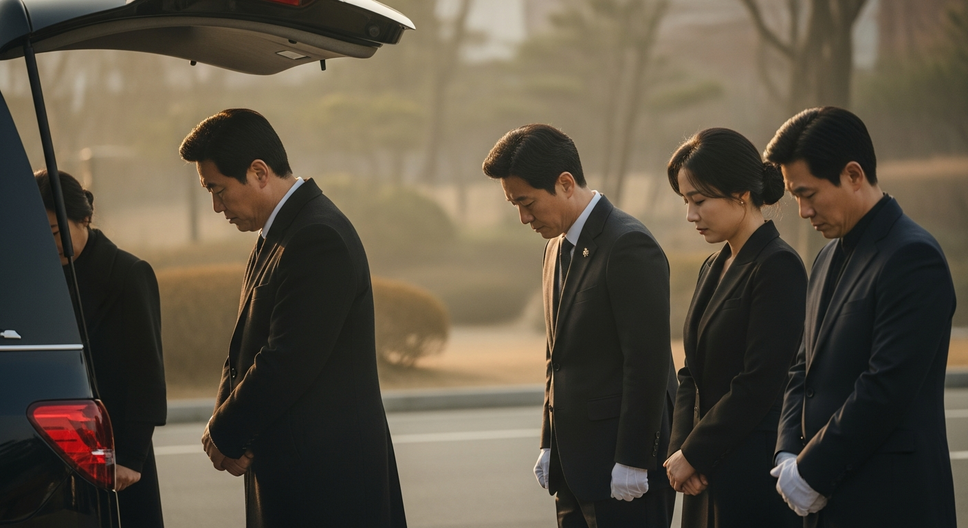 발인 당일 아침, 경건하게 장지로 떠나는 고인의 마지막 길을 배웅하는 이들의 모습 - 가효상조 장례 가이드 발인날 조문, 괜찮을까요? 시기, 예절, 유의사항 완벽 가이드
