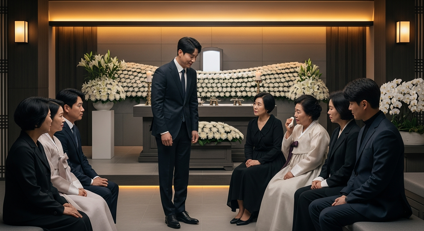 따뜻하고 존중하는 분위기의 현대적인 장례식장 내부 모습과 유가족을 위로하는 장례 지도사 - 가효상조 장례 가이드 임산부 장례식장 방문, 괜찮을까요? 수석 장례지도사가 알려드리는 올바른 선택 가이드