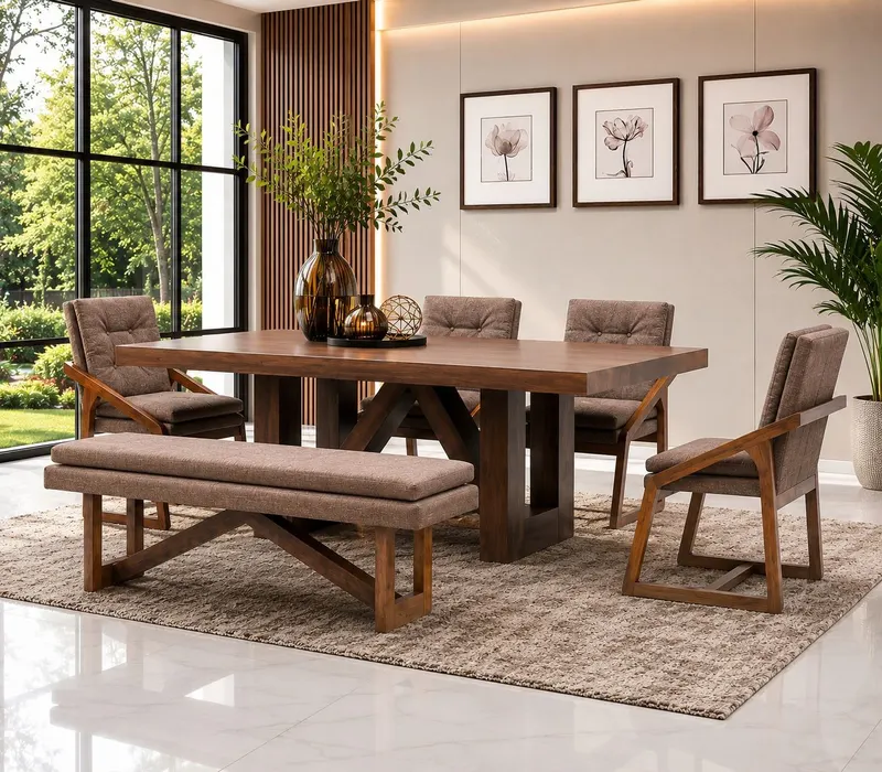 Tapitsa Antecomedor Andy 4 sillas 1 banca nogal