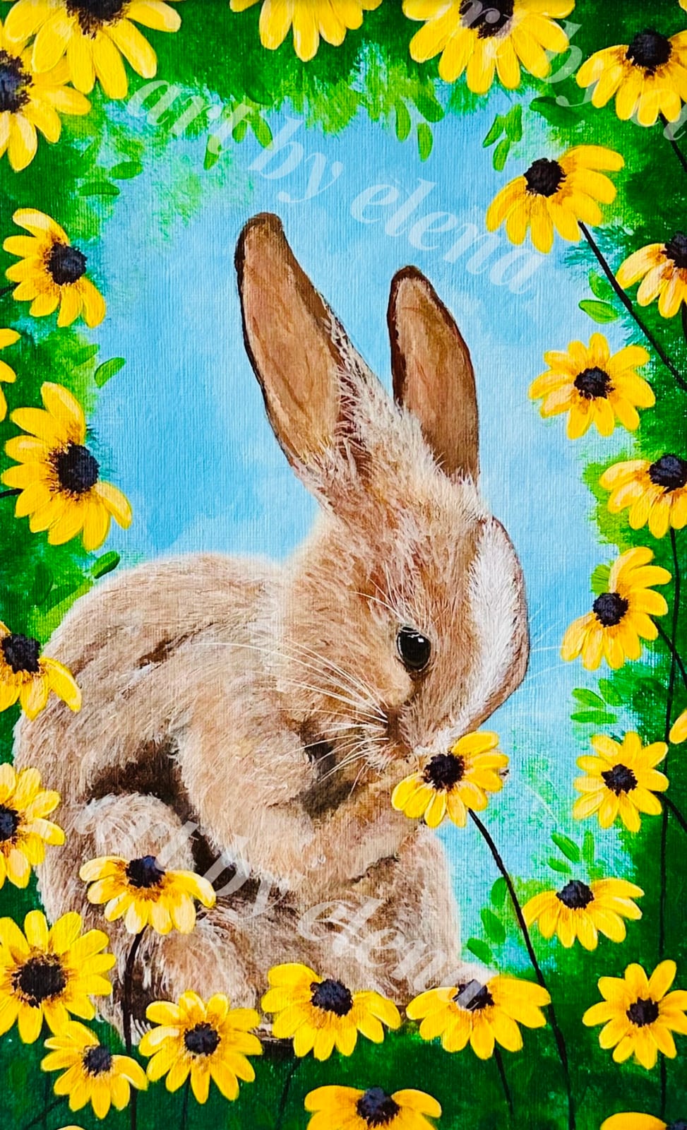 Bunny Among Yellow Flowers