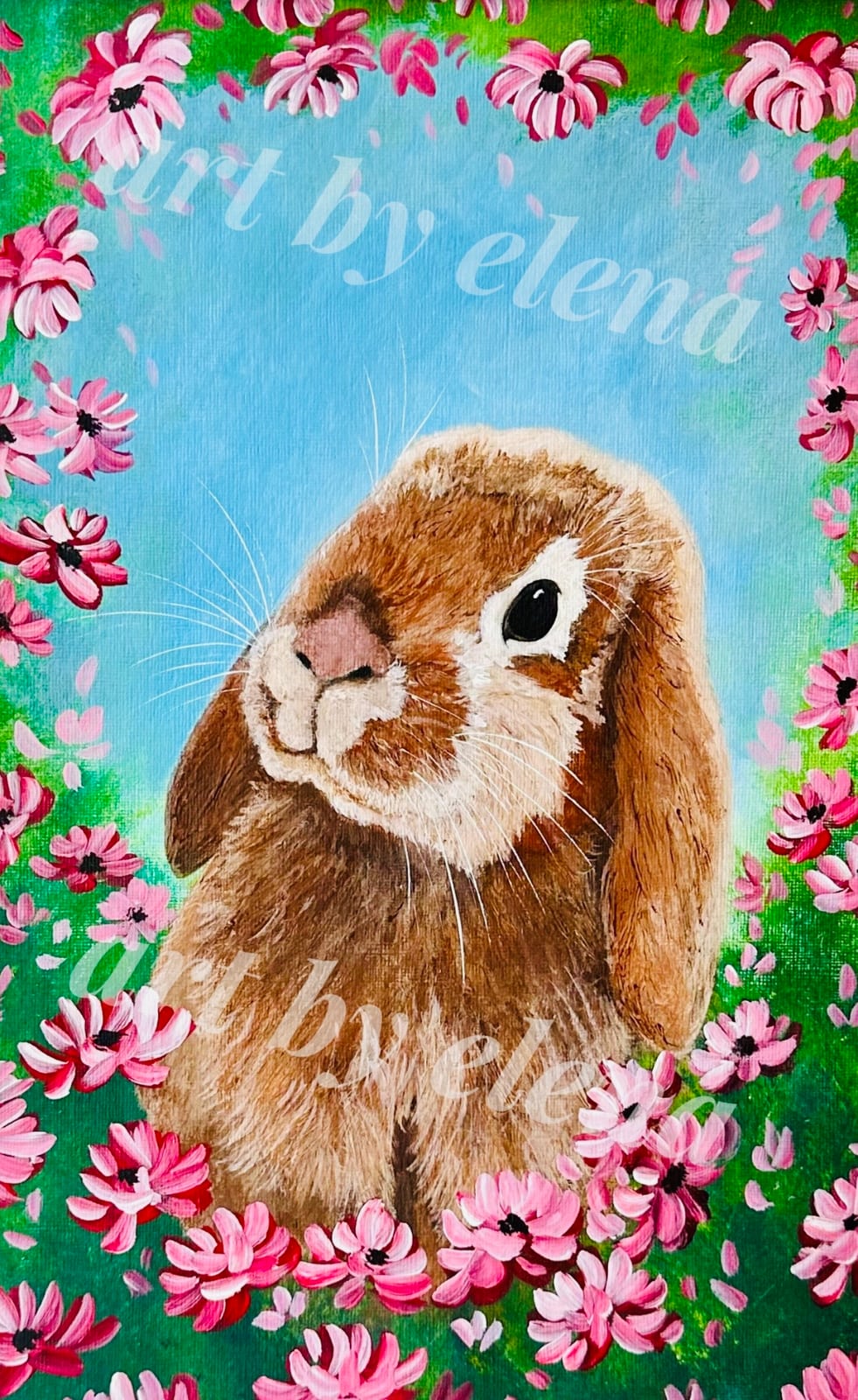 Bunny Among Pink Flowers