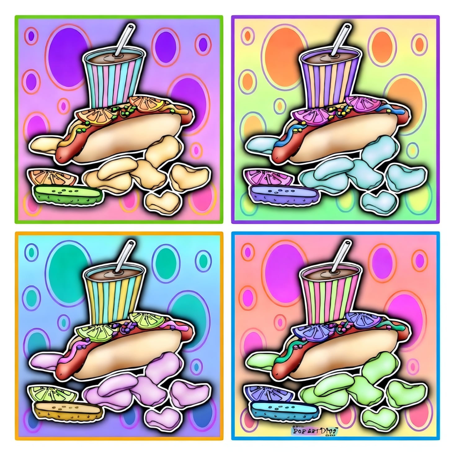 POP ART HOT DOG WITH CHIPS AND A SODA