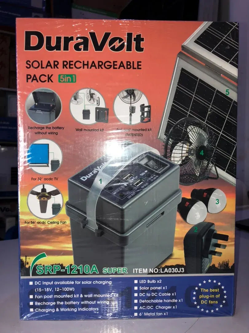 Duravolt 5-in-1 Solar Power Rechargeable Pack- Lithium Battery