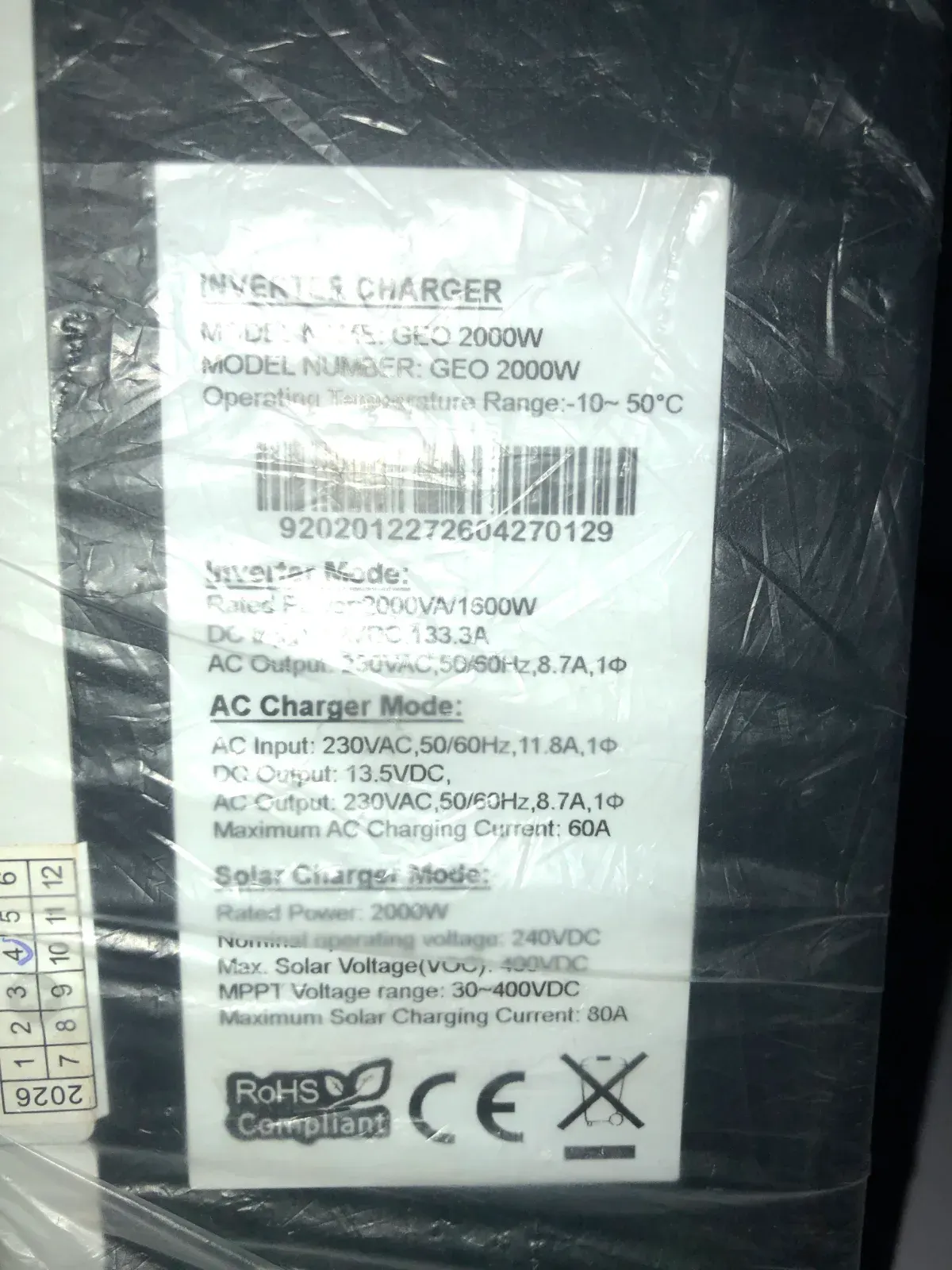 2KVA 12V GEO hybrid Inverter, photo 2 of 3