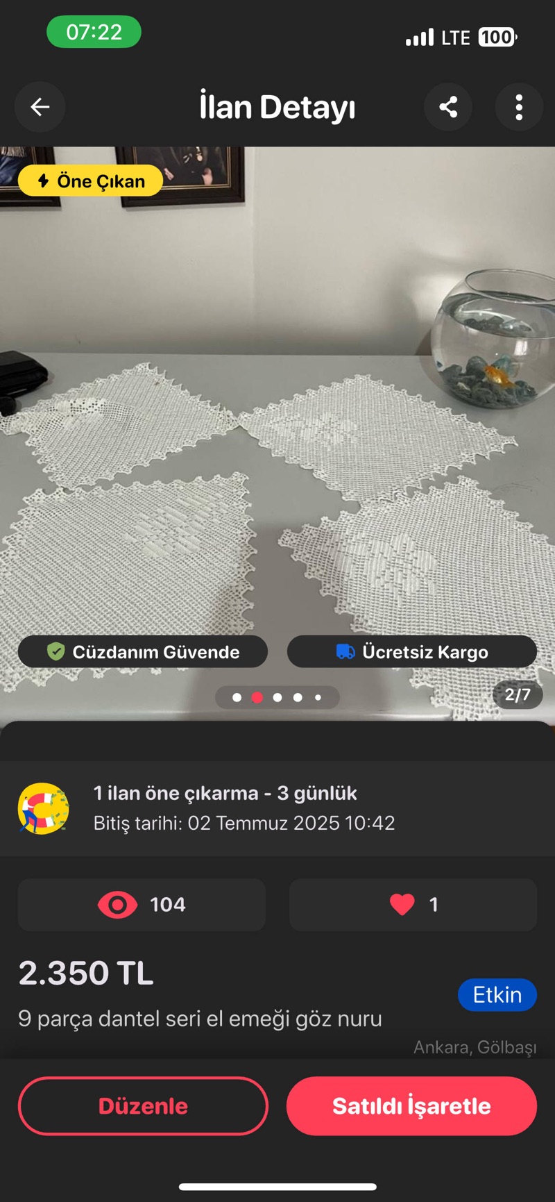 Tığ işi dantel seti 3 farklı model 9 parça
